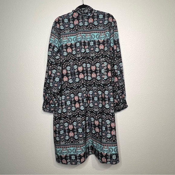 Eloquii Womens Size 22 Long Sleeve Shift Dress High Neck Blue Floral Tie At Neck - Picture 13 of 14